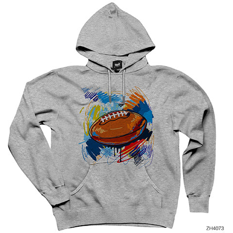 Amerikan Futbol Topu Gri Kapşonlu Sweatshirt Hoodie