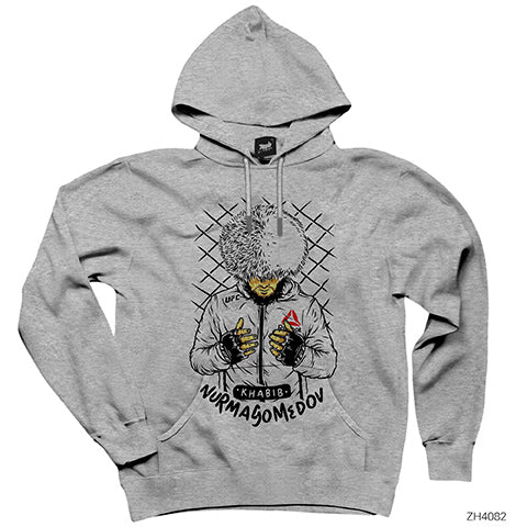 UFC Khabib Nurmagomedov Cartoon Gri Kapşonlu Sweatshirt Hoodie