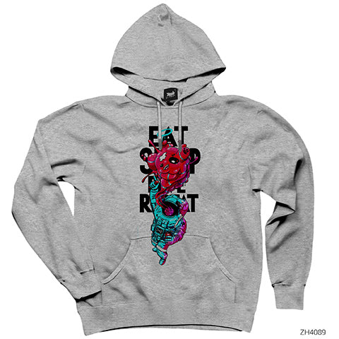 Eat Sleep Astranot Gri Kapşonlu Sweatshirt Hoodie