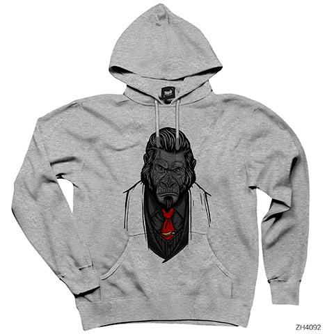 Goril İllüstrasyon Gri Kapşonlu Sweatshirt Hoodie