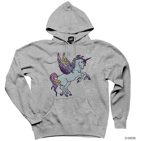 Holo-Unicorn Gri Kapşonlu Sweatshirt Hoodie