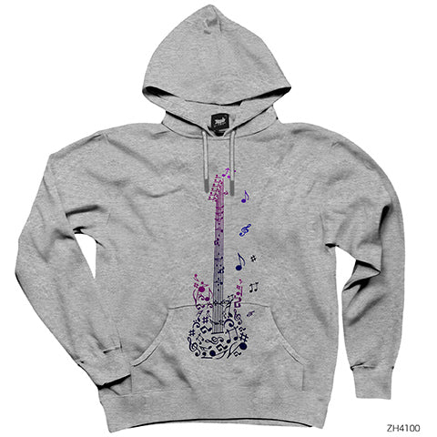 Nota Gitar Gri Kapşonlu Sweatshirt Hoodie
