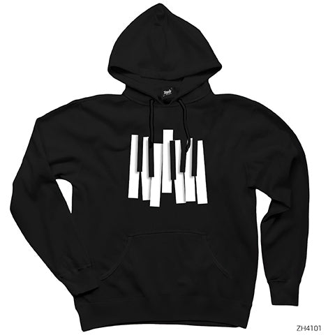 Piano Tuşları Siyah Kapşonlu Sweatshirt Hoodie
