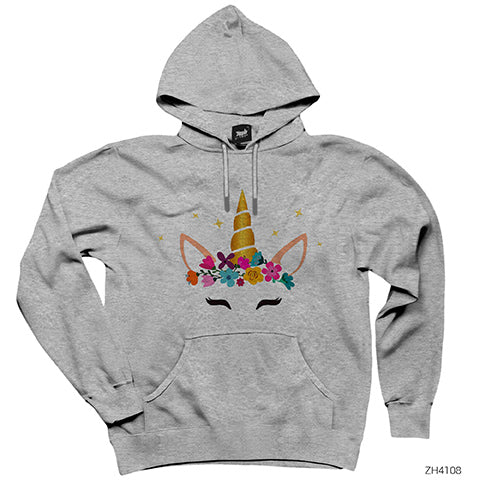 Unicorn Taç Gri Kapşonlu Sweatshirt Hoodie