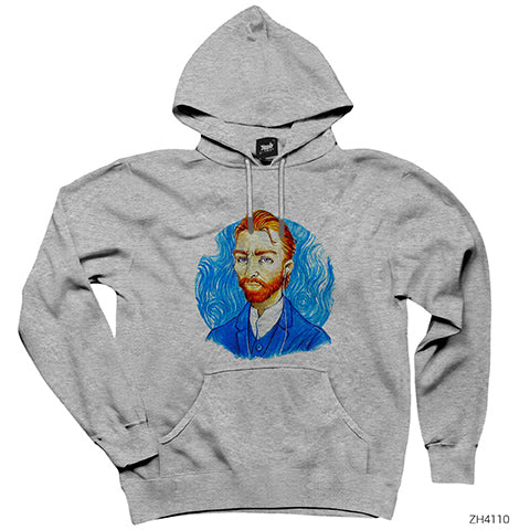 Van Gogh Portre Kulaklık Gri Kapşonlu Sweatshirt Hoodie