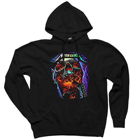 Metallica Skull Guitar Siyah Kapşonlu Sweatshirt Hoodie