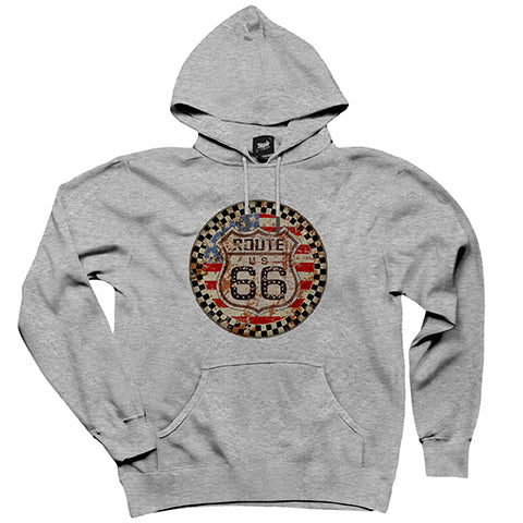 Route66 US Gri Kapşonlu Sweatshirt Hoodie