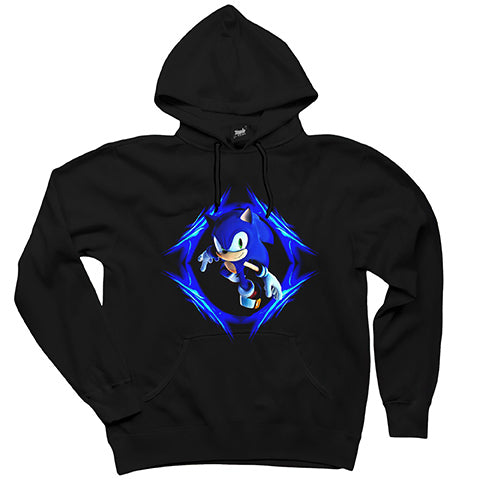 Sonic Blue Siyah Kapşonlu Sweatshirt Hoodie