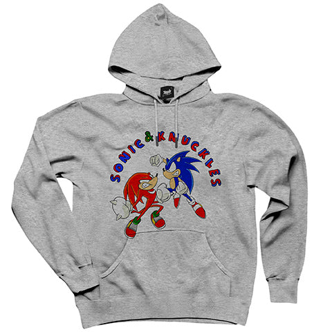 Sonic and Knuckles Fighting Gri Kapşonlu Sweatshirt Hoodie