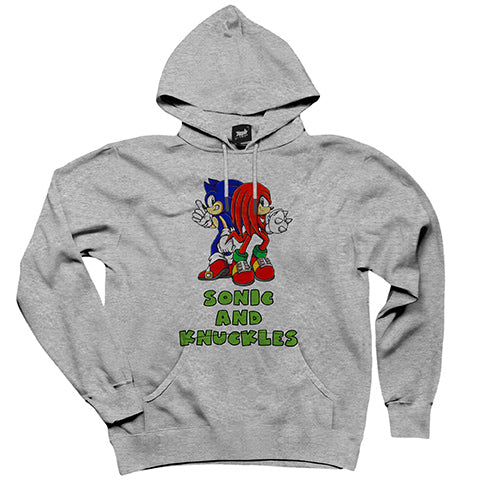 Sonic and Knuckles Gri Kapşonlu Sweatshirt Hoodie