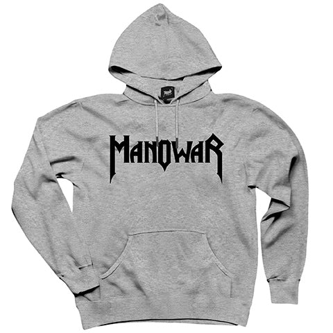 Manowar Logo Classic Gri Kapşonlu Sweatshirt Hoodie