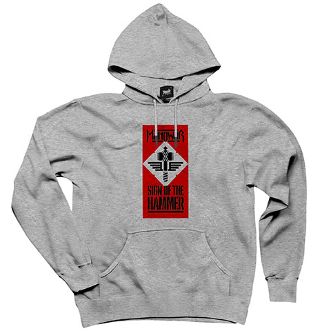 Manowar Sign of The Hammer Gri Kapşonlu Sweatshirt Hoodie