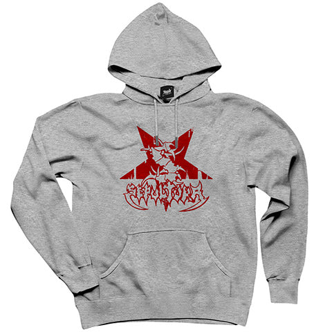 Sepultura Logo Red Gri Kapşonlu Sweatshirt Hoodie