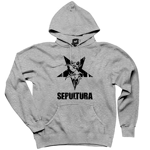 Sepultura Yazı Logo Gri Kapşonlu Sweatshirt Hoodie