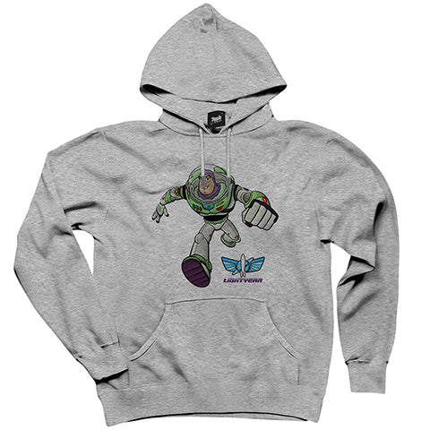 Buzz Lightyear Running Gri Kapşonlu Sweatshirt Hoodie