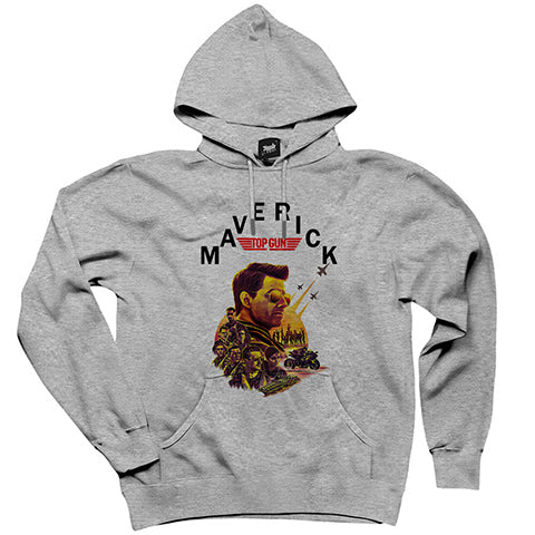 Top Gun Characters Gri Kapşonlu Sweatshirt Hoodie