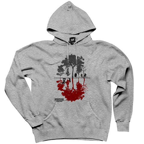 Stranger Things Tree Gri Kapşonlu Sweatshirt Hoodie