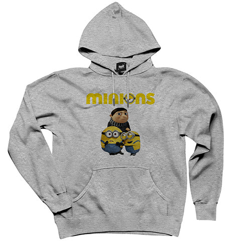 Minions Team Gri Kapşonlu Sweatshirt Hoodie