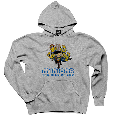 Minions Ride Bikes Gri Kapşonlu Sweatshirt Hoodie