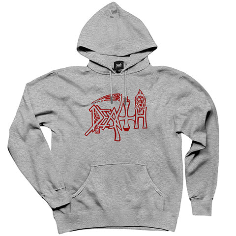 Death Logo Gri Kapşonlu Sweatshirt Hoodie