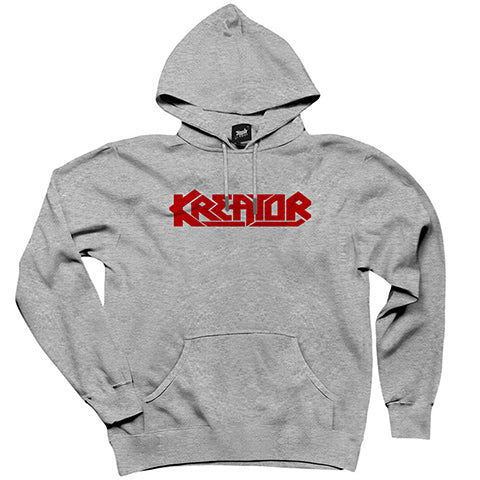 Kreator Logo Red Gri Kapşonlu Sweatshirt Hoodie