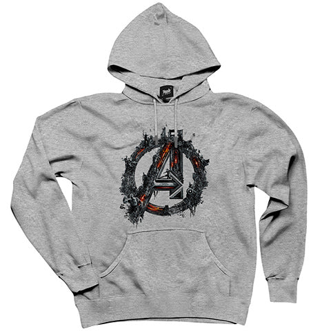 Avengers Logo 2 Gri Kapşonlu Sweatshirt Hoodie