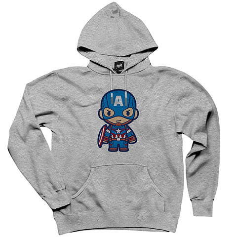 Captain America Animation Gri Kapşonlu Sweatshirt Hoodie