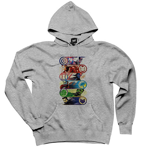 Marvel Heroes Gri Kapşonlu Sweatshirt Hoodie