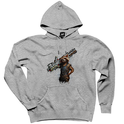 Rocket Raccoon Body Gri Kapşonlu Sweatshirt Hoodie