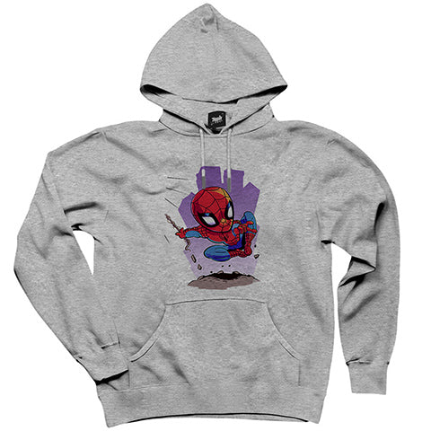 Spiderman Cartoon Gri Kapşonlu Sweatshirt Hoodie