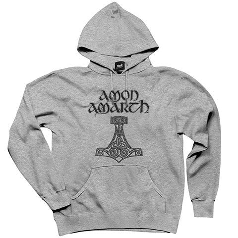 Amon Amarth Mjolnir Gri Kapşonlu Sweatshirt Hoodie