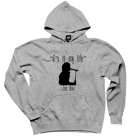 Bon Jovi It's My Life Gri Kapşonlu Sweatshirt Hoodie