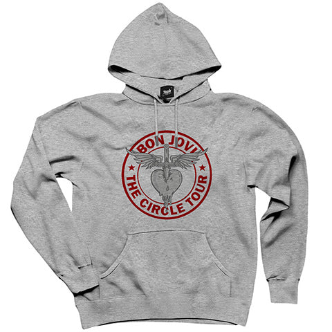 Bon Jovi The Circle Tour Gri Kapşonlu Sweatshirt Hoodie