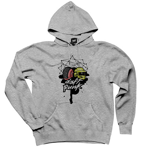 Daft Punk Cartoon Head Gri Kapşonlu Sweatshirt Hoodie