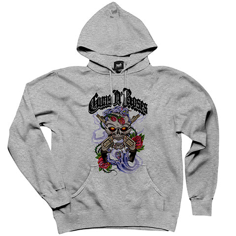 Guns N Roses Skull and Gun Gri Kapşonlu Sweatshirt Hoodie