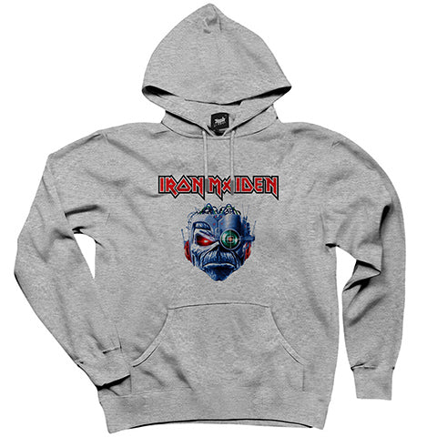 Iron Maiden Bionic Gri Kapşonlu Sweatshirt Hoodie