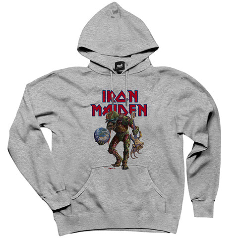 Iron Maiden Monster Guitarist Gri Kapşonlu Sweatshirt Hoodie