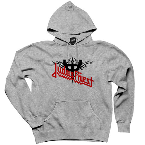 Judas Priest Logo and Figure Gri Kapşonlu Sweatshirt Hoodie