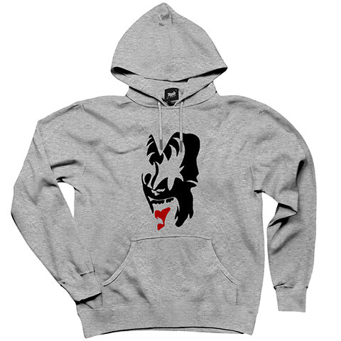 Kiss Face Gri Kapşonlu Sweatshirt Hoodie