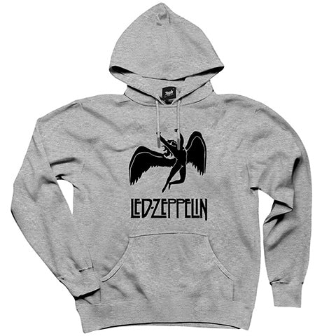 Led Zeppelin Black Angel Gri Kapşonlu Sweatshirt Hoodie