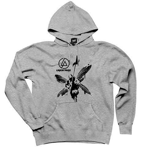 Linkin Park Butterfly Gri Kapşonlu Sweatshirt Hoodie