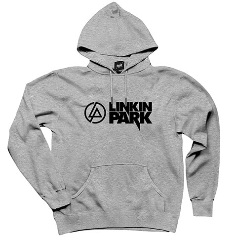 Linkin Park Logo and Text Gri Kapşonlu Sweatshirt Hoodie