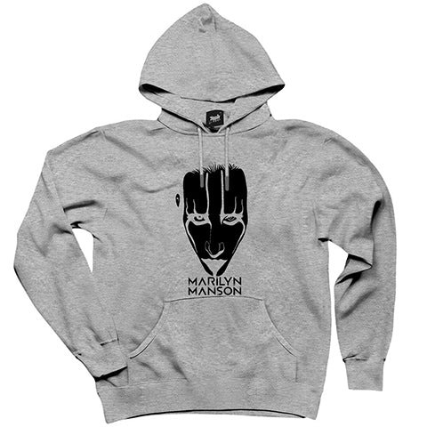 Marilyn Manson Head Gri Kapşonlu Sweatshirt Hoodie