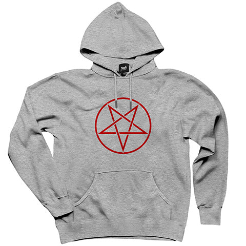 Pentagram Red Star Gri Kapşonlu Sweatshirt Hoodie