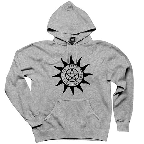 Pentagram Sun Star Gri Kapşonlu Sweatshirt Hoodie