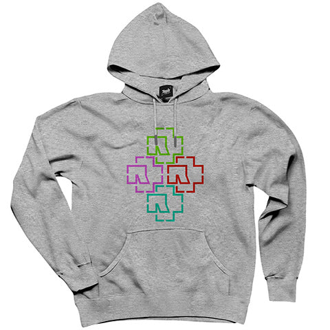 Rammstein Color Logo Gri Kapşonlu Sweatshirt Hoodie
