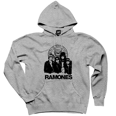Ramones Logo and Group Gri Kapşonlu Sweatshirt Hoodie