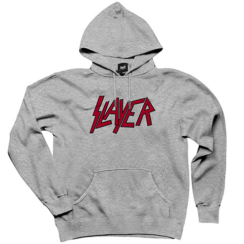 Slayer Logo Classic Gri Kapşonlu Sweatshirt Hoodie