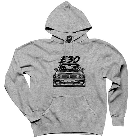 BMW E30 Sketch Gri Kapşonlu Sweatshirt Hoodie