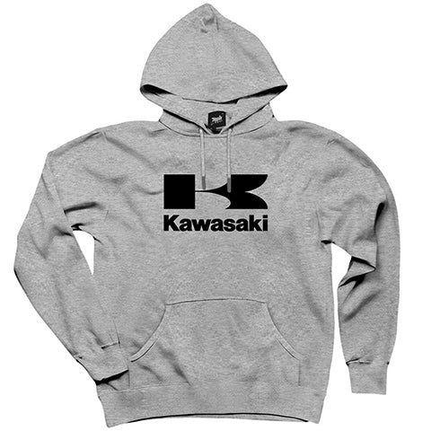 Kawasaki Logo Gri Kapşonlu Sweatshirt Hoodie